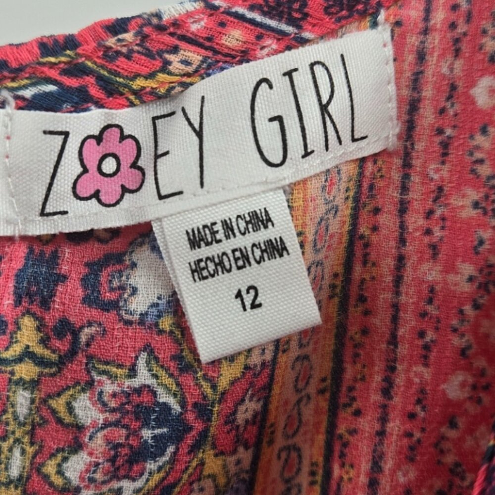 Zoey Girl Orange Multicolor Boho Patchwork Lined Dress Girl's Size 12 - Picture 10 of 12